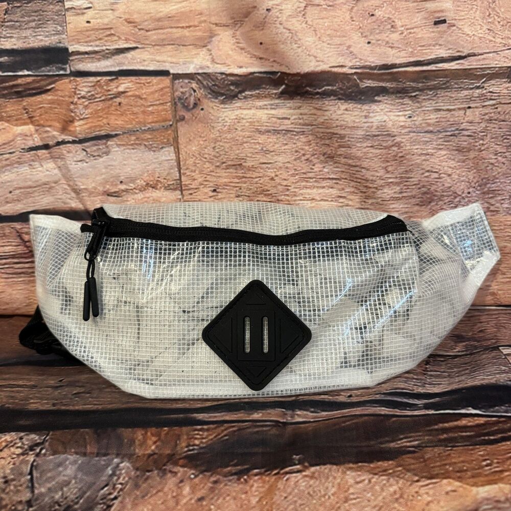 No Boundaries Men's Clear Mesh Flat Fanny Pack Waist Bag White Adjustable Strap